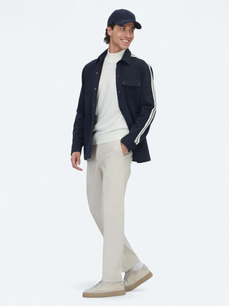 Lacivert Regular Fit Dokuma Overshırt - 4
