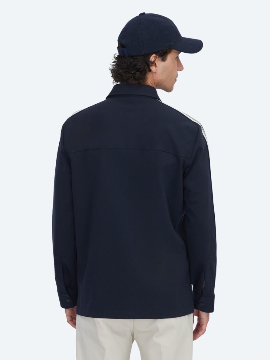 Lacivert Regular Fit Dokuma Overshırt - 8
