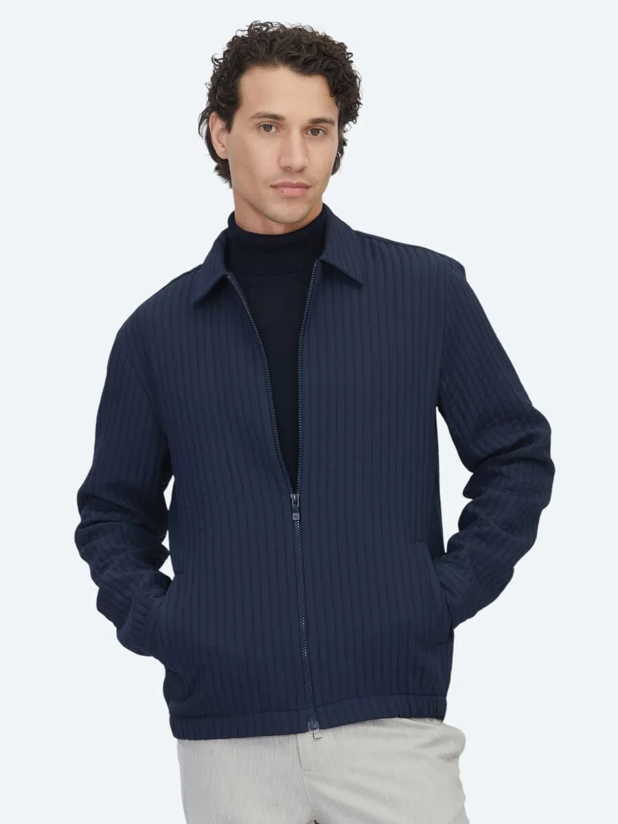 Lacivert Regular Fit Dokuma Overshırt - 1