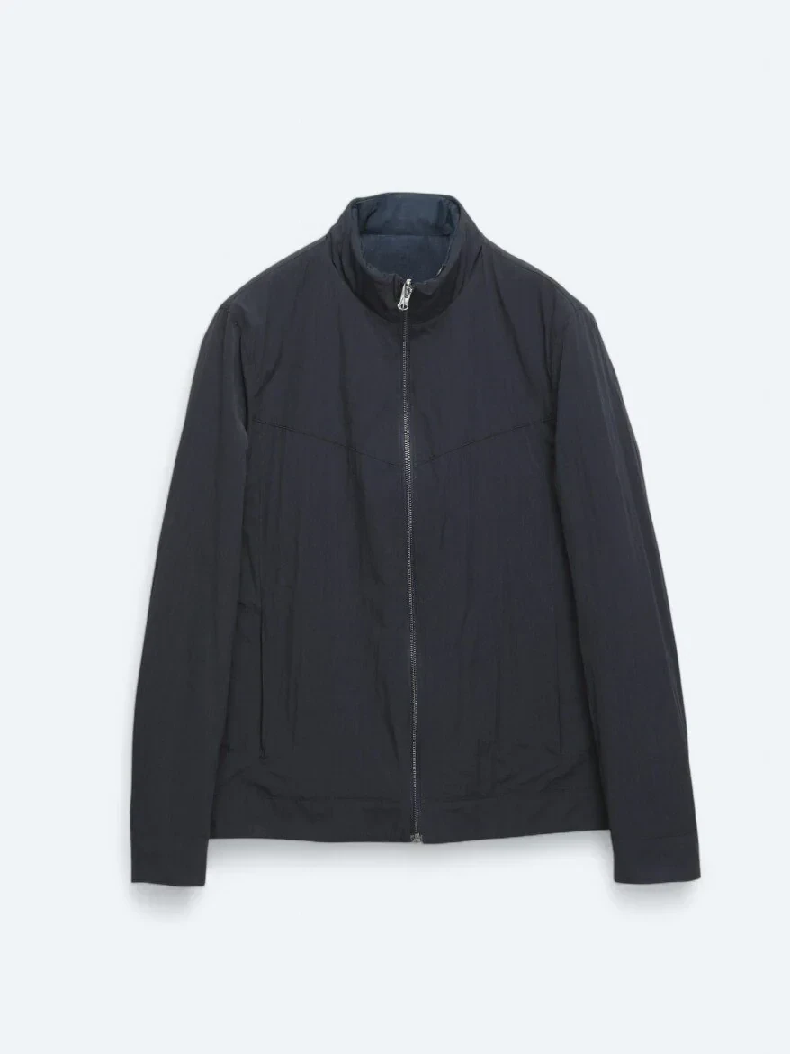 Lacivert Regular Fit Gizli Kapüşon Casual Dokuma Çift Taraflı Mont - 12