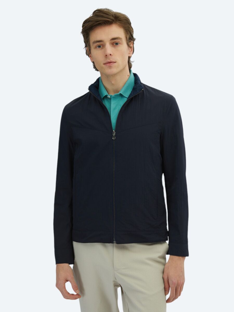 Lacivert Regular Fit Gizli Kapüşon Casual Dokuma Çift Taraflı Mont - 1