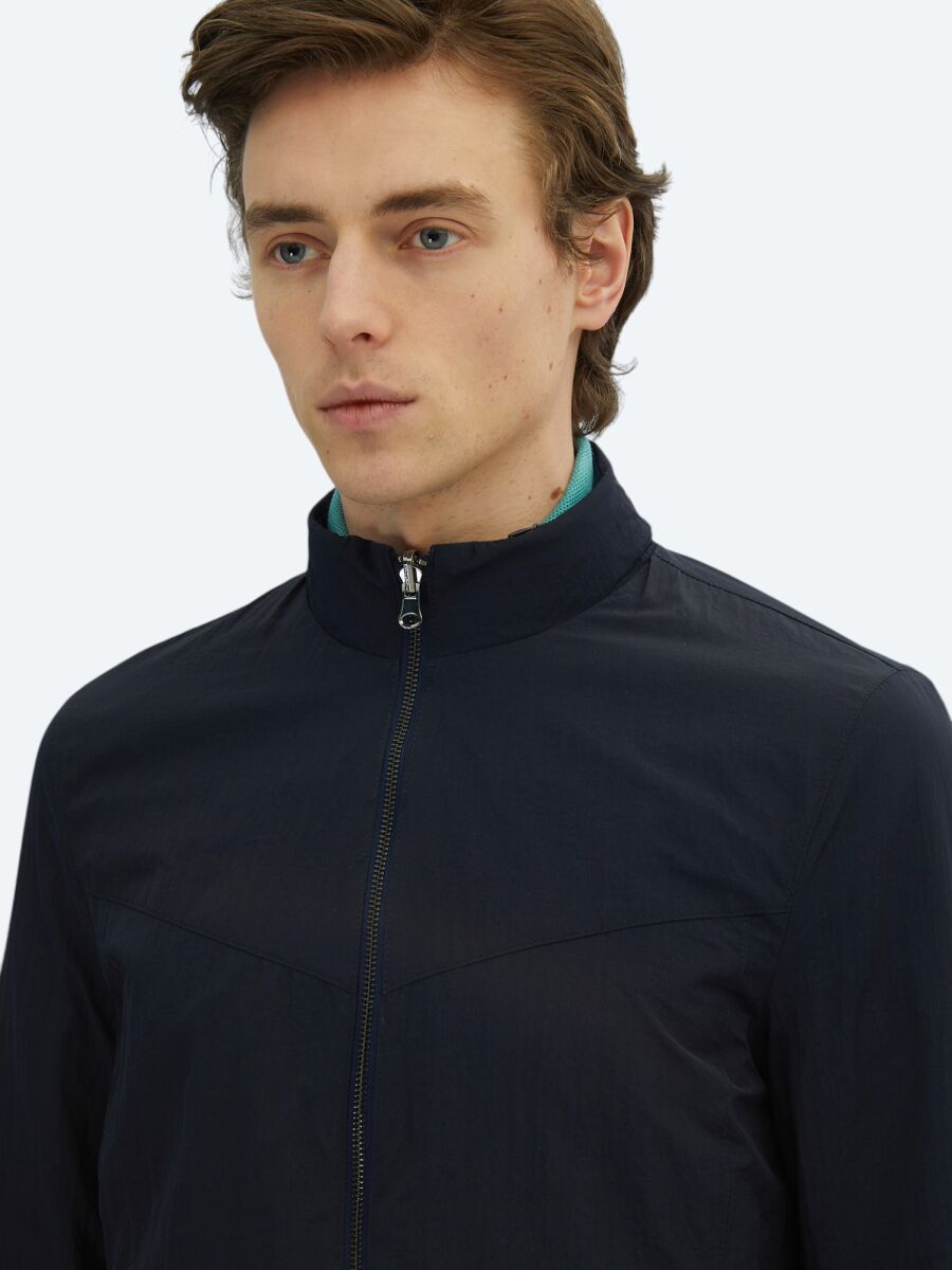 Lacivert Regular Fit Gizli Kapüşon Casual Dokuma Çift Taraflı Mont - 5