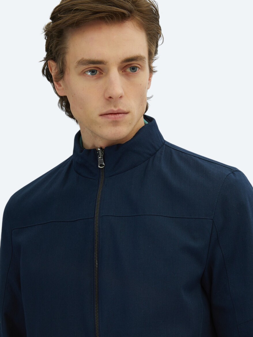 Lacivert Regular Fit Gizli Kapüşon Casual Dokuma Çift Taraflı Mont - 6