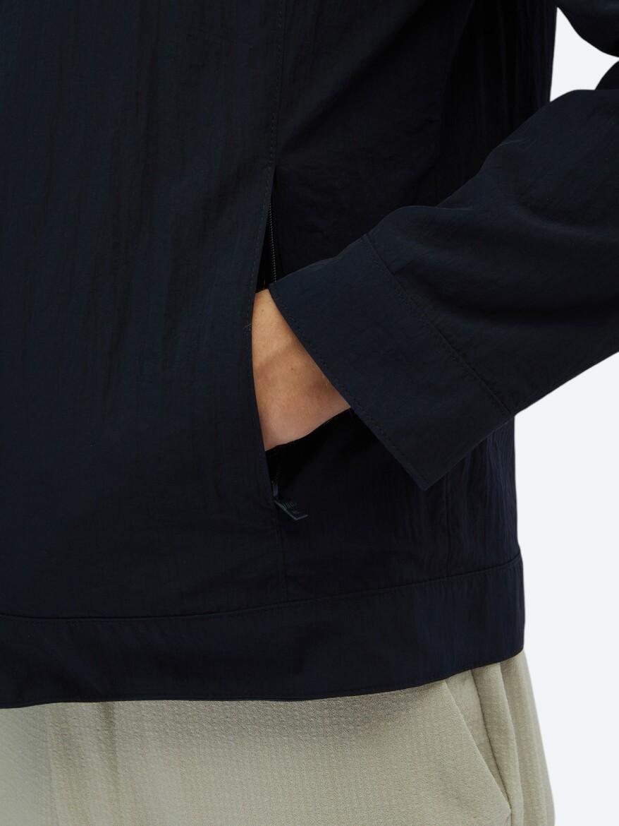 Lacivert Regular Fit Gizli Kapüşon Casual Dokuma Çift Taraflı Mont - 7