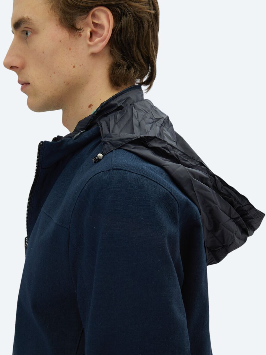 Lacivert Regular Fit Gizli Kapüşon Casual Dokuma Çift Taraflı Mont - 8