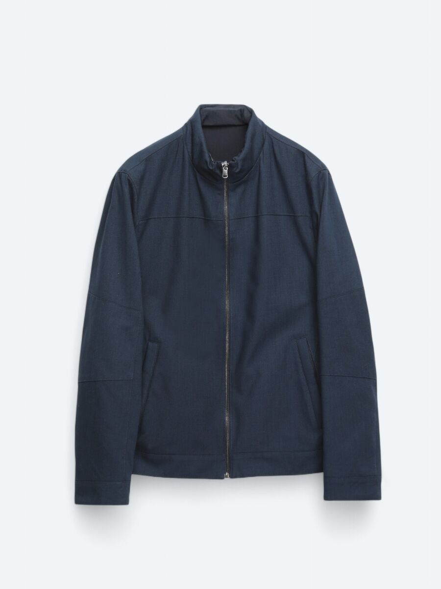 Lacivert Regular Fit Gizli Kapüşon Casual Dokuma Çift Taraflı Mont - 11