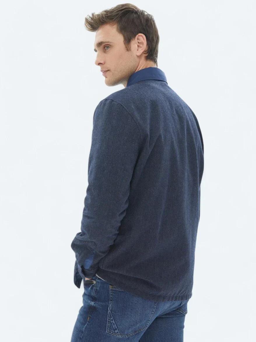 Lacivert Regular Fit Gömlek Yaka Casual Dokuma Mont - 11