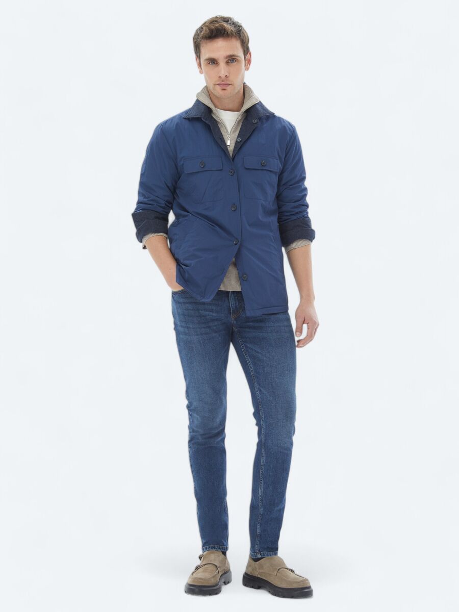 Lacivert Regular Fit Gömlek Yaka Casual Dokuma Mont - 8