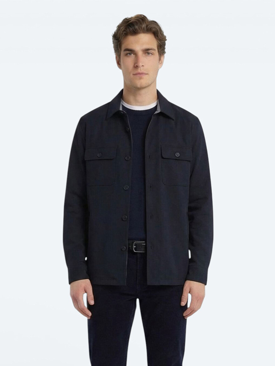 Lacivert Regular Fit Gömlek Yaka Casual Dokuma Mont - KİP