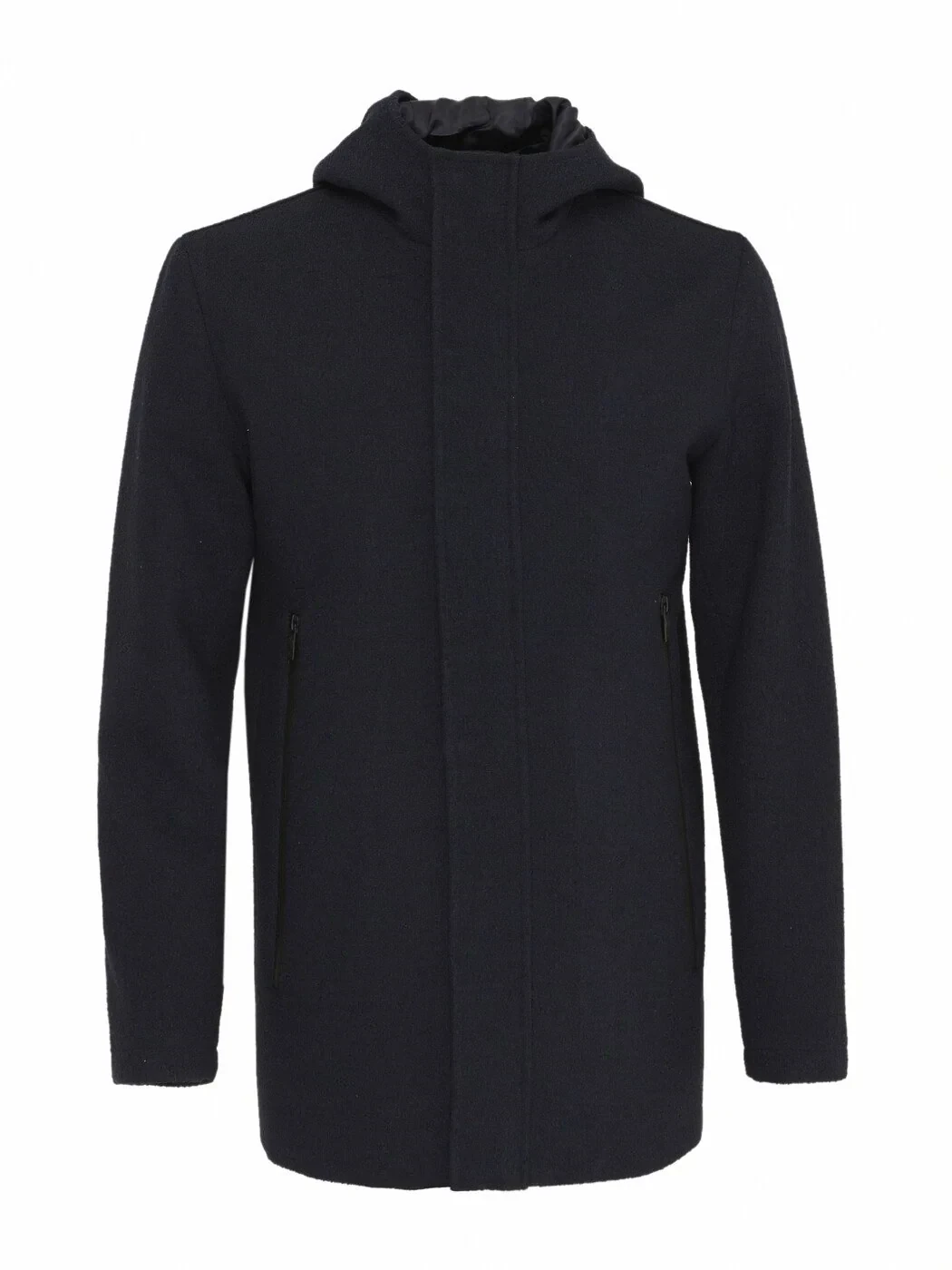 Lacivert Regular Fit Kapüşonlu Casual Dokuma Kaban - 1