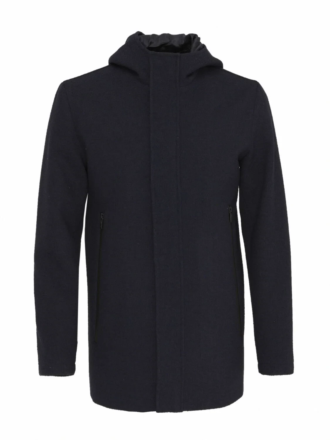 Lacivert Regular Fit Kapüşonlu Casual Dokuma Kaban - 1