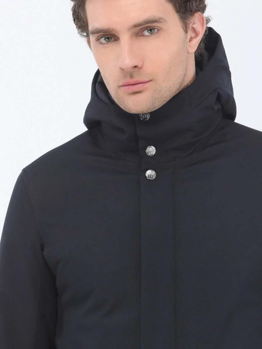 Lacivert Regular Fit Kapüşonlu Casual Dokuma Kaban - 4