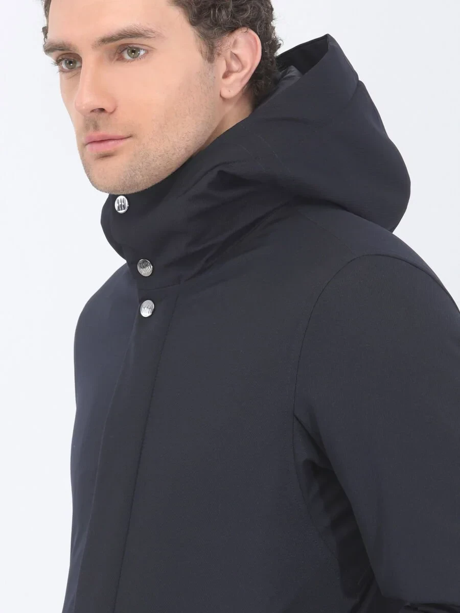 Lacivert Regular Fit Kapüşonlu Casual Dokuma Kaban - 5
