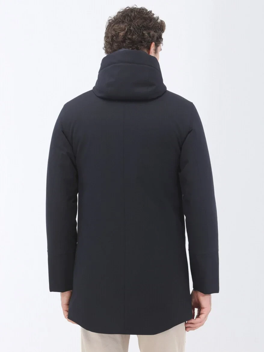 Lacivert Regular Fit Kapüşonlu Casual Dokuma Kaban - 6
