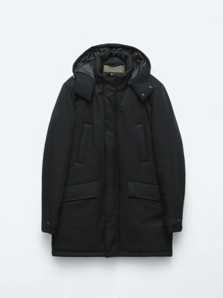 Lacivert Regular Fit Kapüşonlu Casual Dokuma Kaban - 9