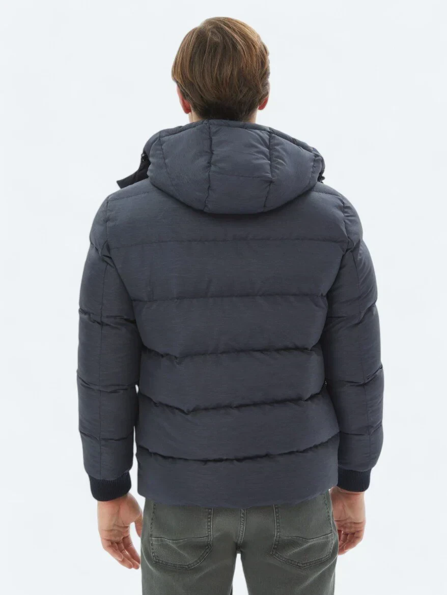 Lacivert Regular Fit Kapüşonlu Casual Dokuma Mont - 6