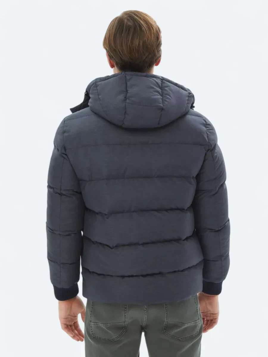 Lacivert Regular Fit Kapüşonlu Casual Dokuma Mont - 6