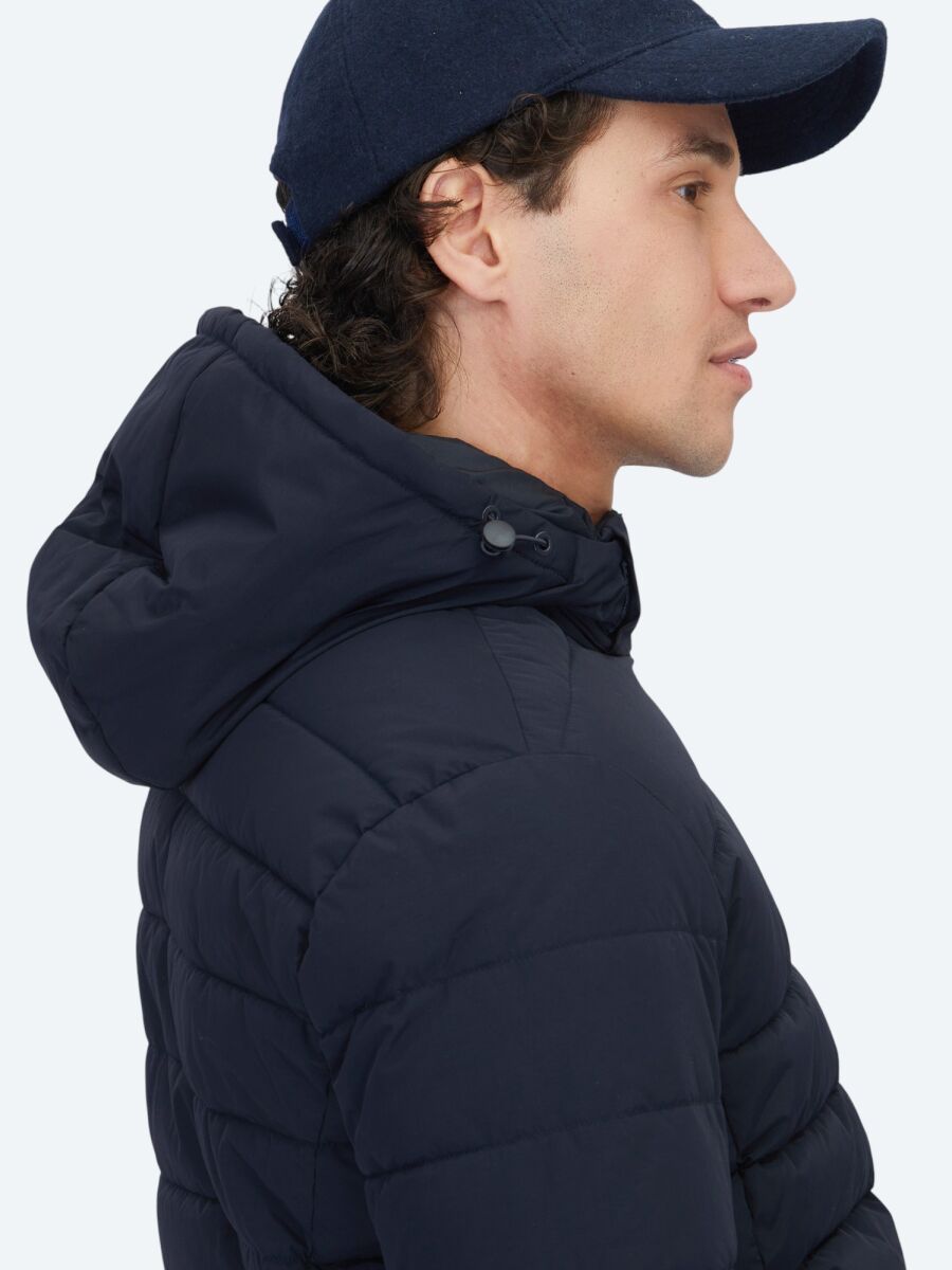 Lacivert Regular Fit Kapüşonlu Casual Dokuma Mont - 3