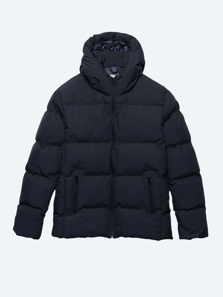 Lacivert Regular Fit Kapüşonlu Casual Dokuma Mont - KİP