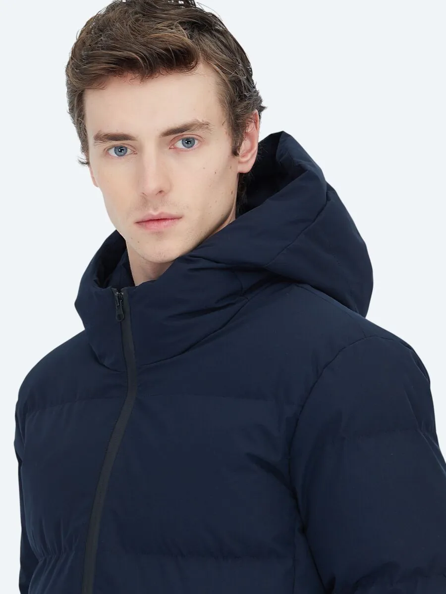 Lacivert Regular Fit Kapüşonlu Casual Dokuma Mont - 2