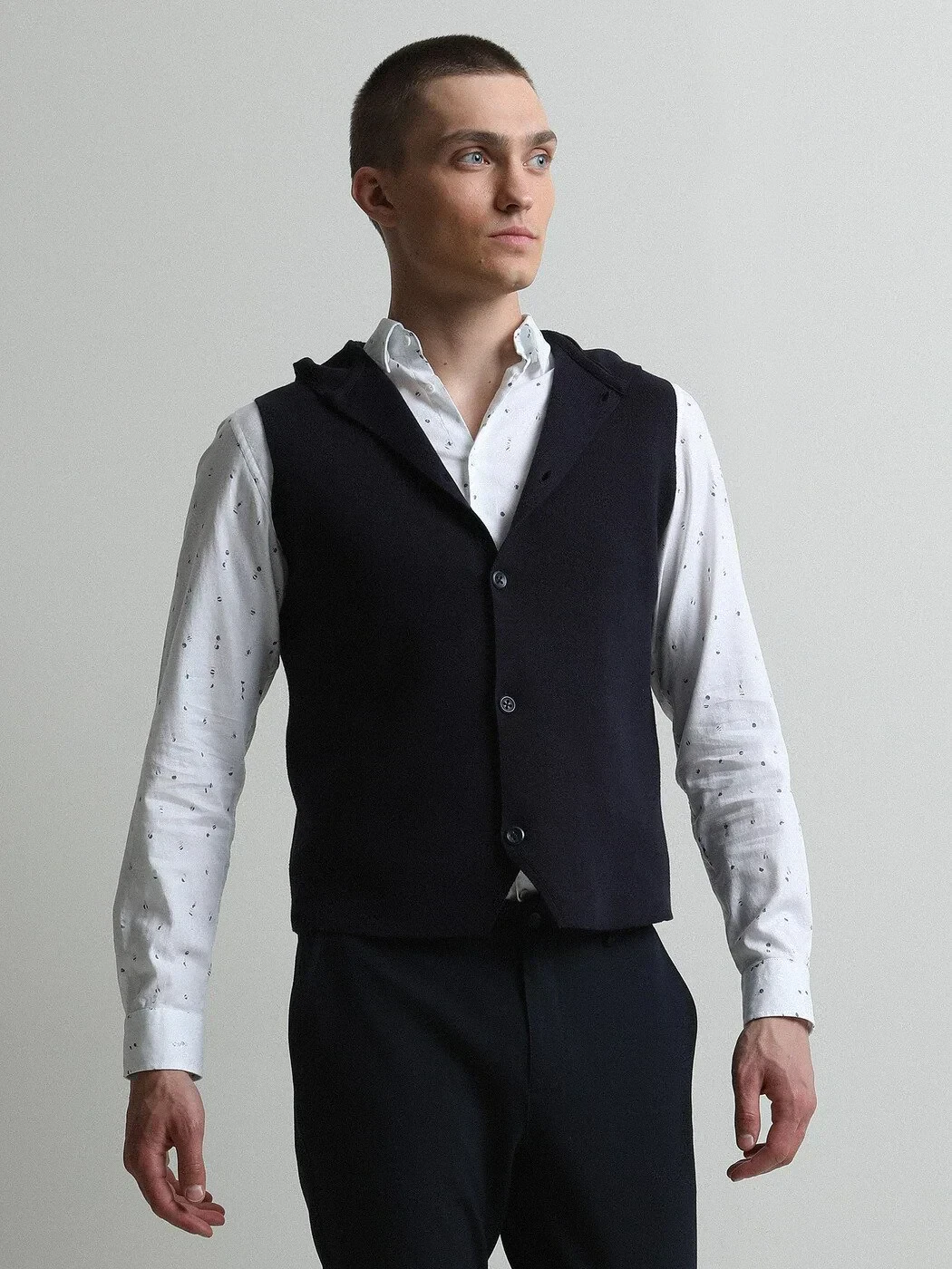 Lacivert Regular Fit Kapüşonlu Smart Casual Örme Triko Yelek - 2