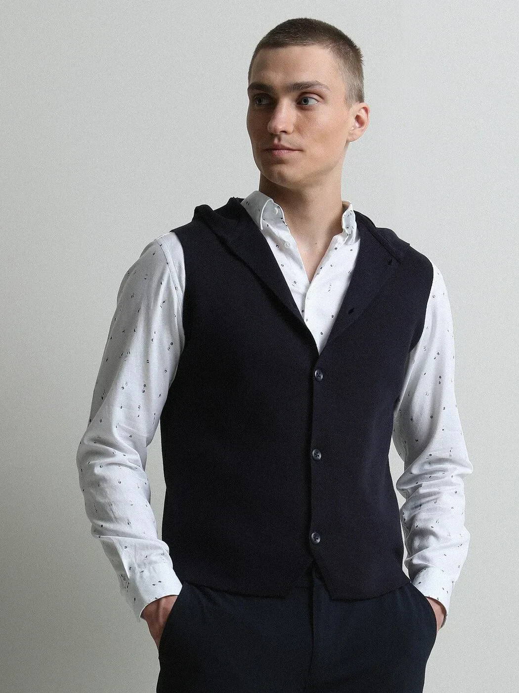 Lacivert Regular Fit Kapüşonlu Smart Casual Örme Triko Yelek - 3
