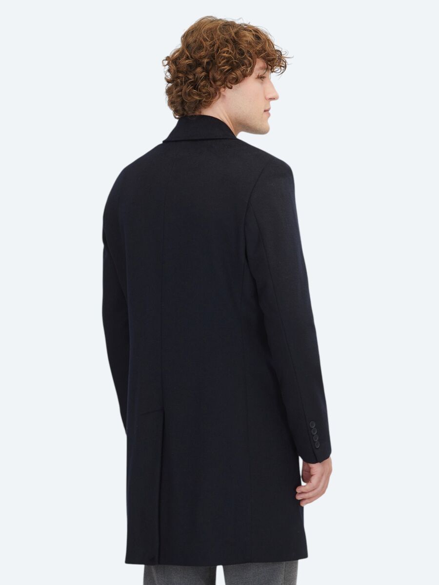 Lacivert Regular Fit Kelebek Yaka Klasik Dokuma Palto - 6