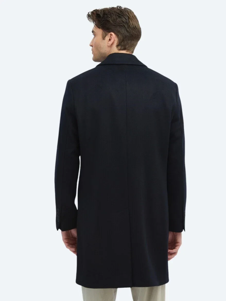 Lacivert Regular Fit Kelebek Yaka Klasik Dokuma Palto - 5