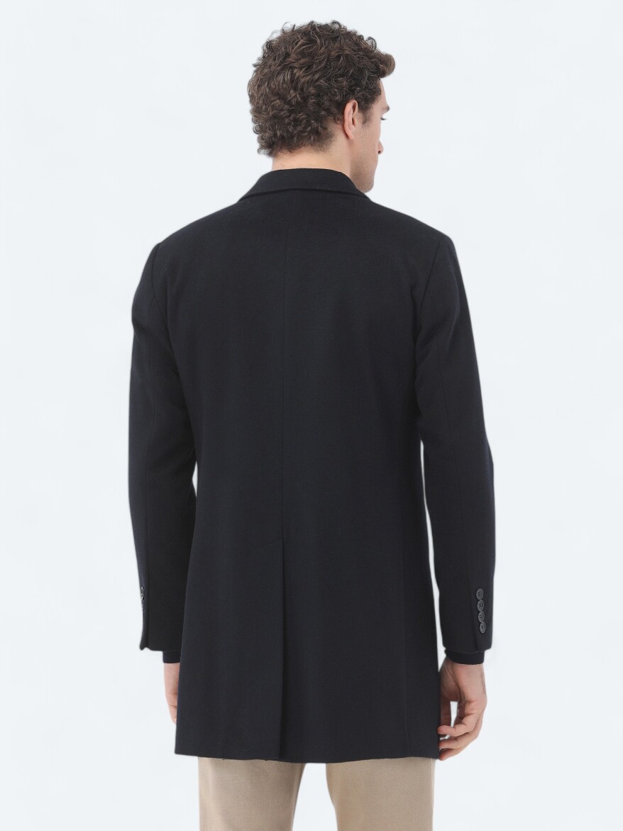 Lacivert Regular Fit Kelebek Yaka Klasik Dokuma Palto - 10