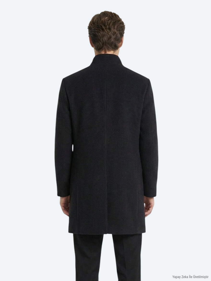 Lacivert Regular Fit Kelebek Yaka Klasik Dokuma Palto - 6