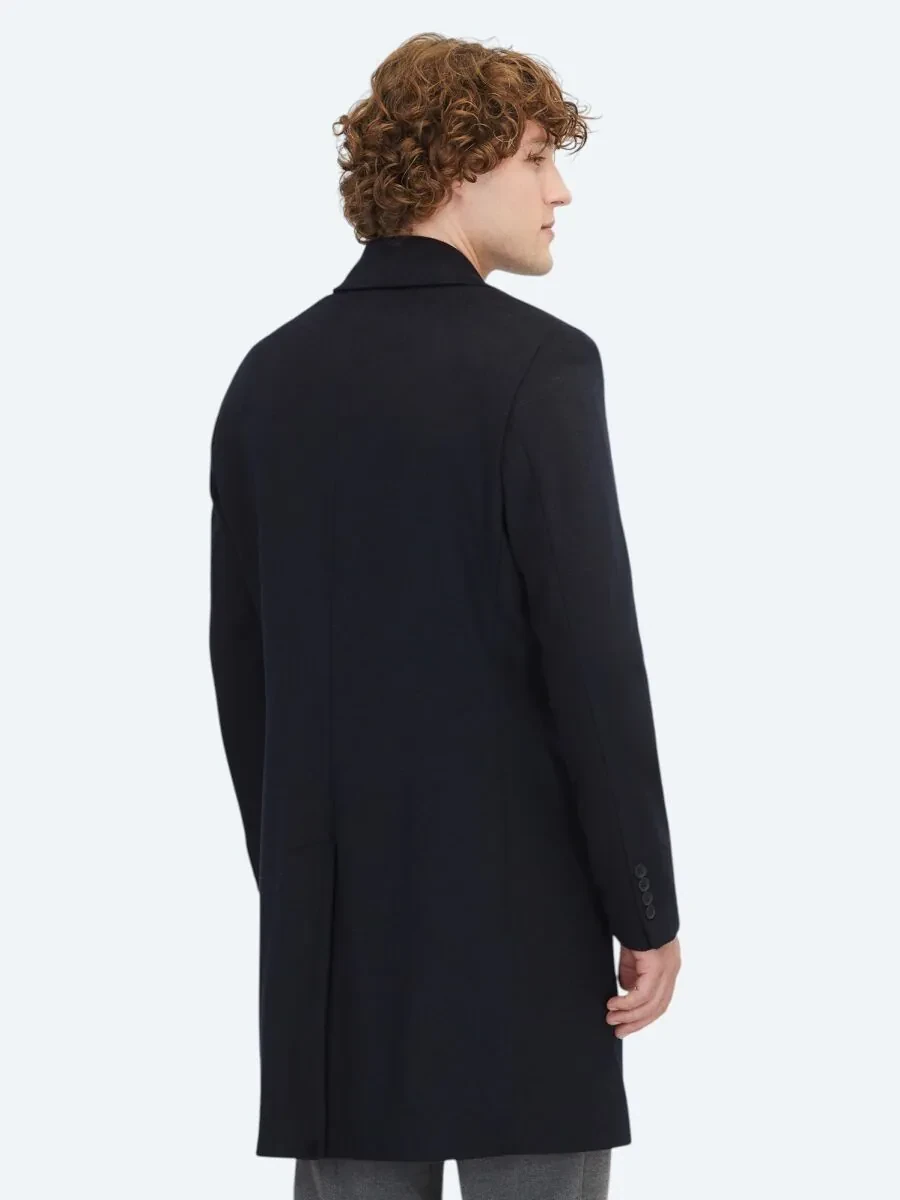 Lacivert Regular Fit Kelebek Yaka Klasik Dokuma Palto - 6