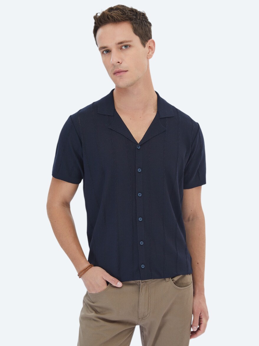 Lacivert Regular Fit Kısa Casual Gömlek - 1