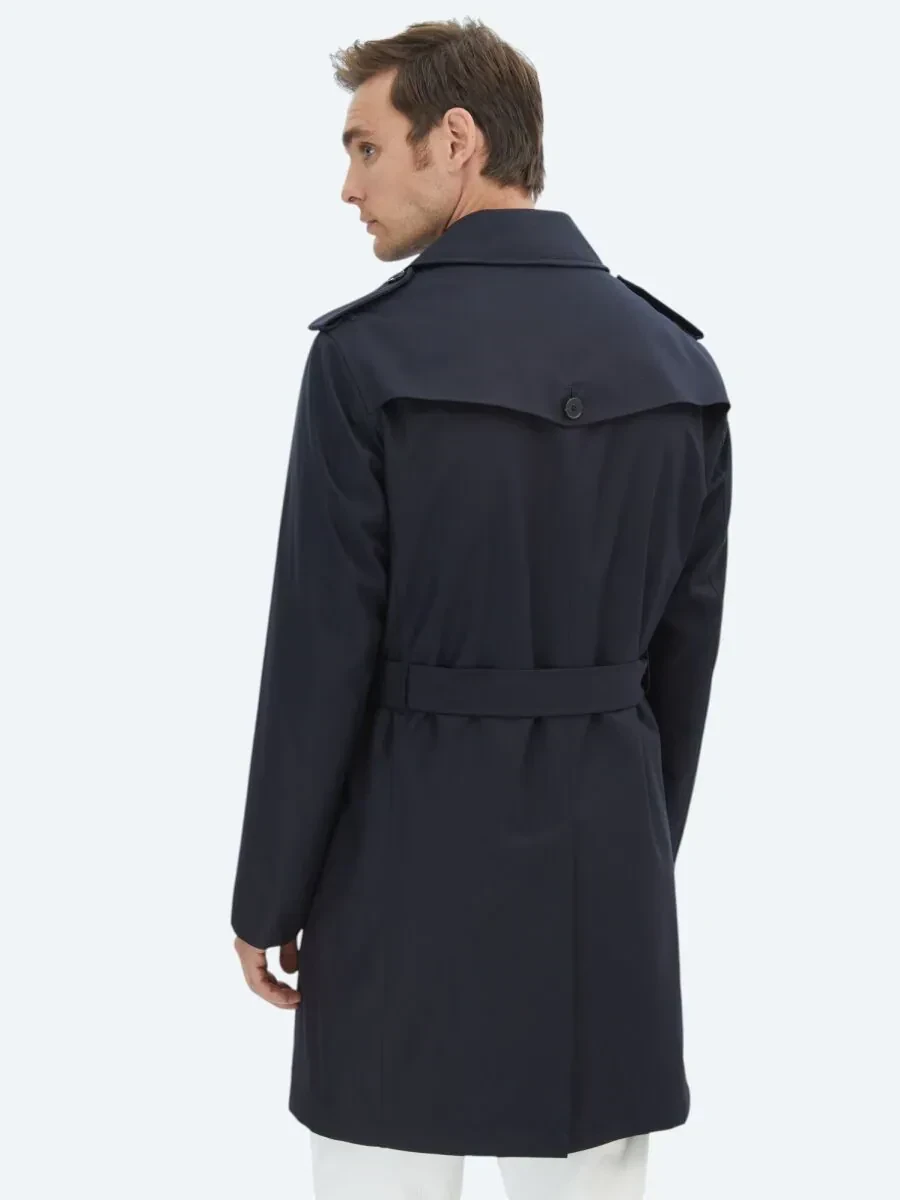 Lacivert Regular Fit Kruvaze Yaka Casual Dokuma Pardesü - 10