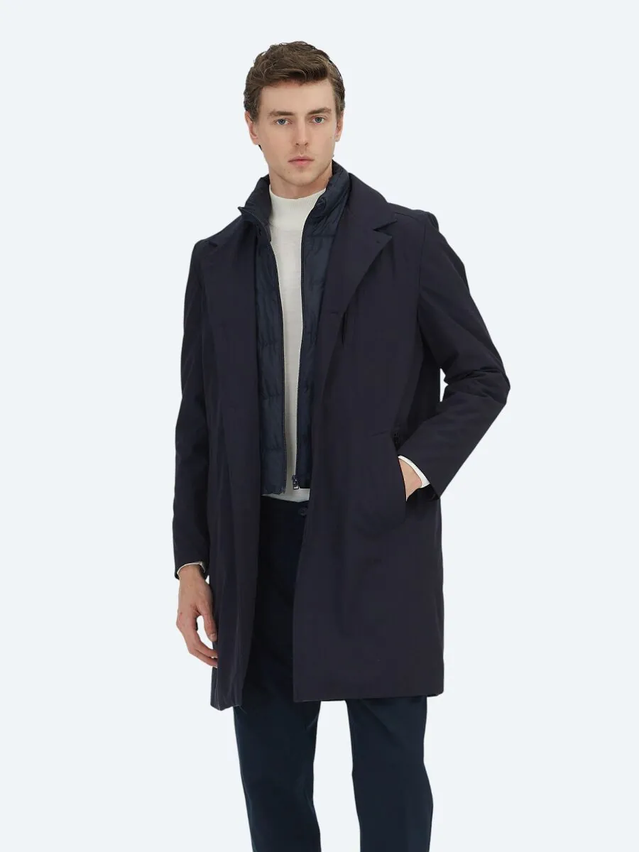 Lacivert Regular Fit Kruvaze Yaka Casual Dokuma Pardesü - 1