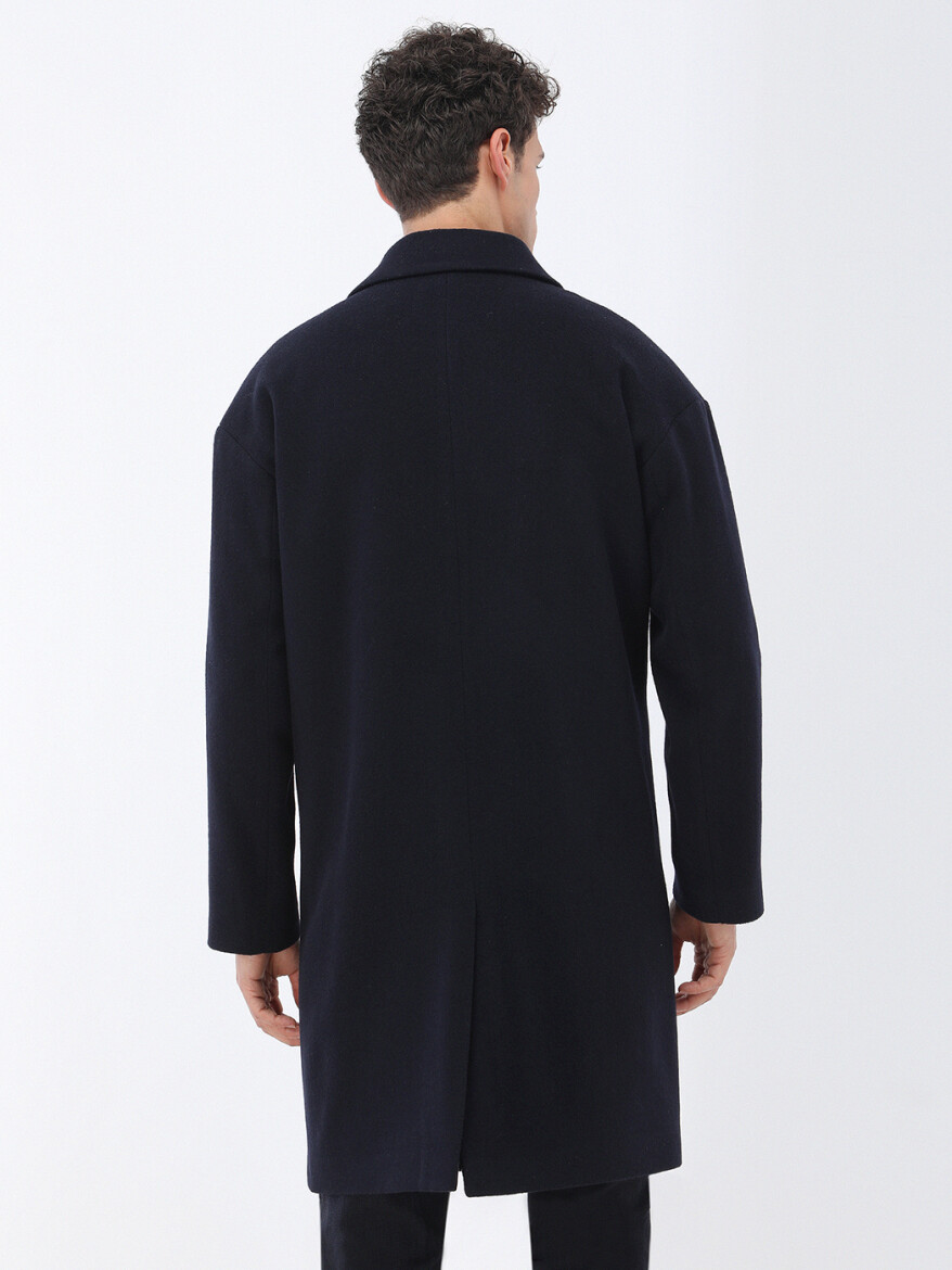 Lacivert Regular Fit Kruvaze Yaka Casual Örme Palto - 5