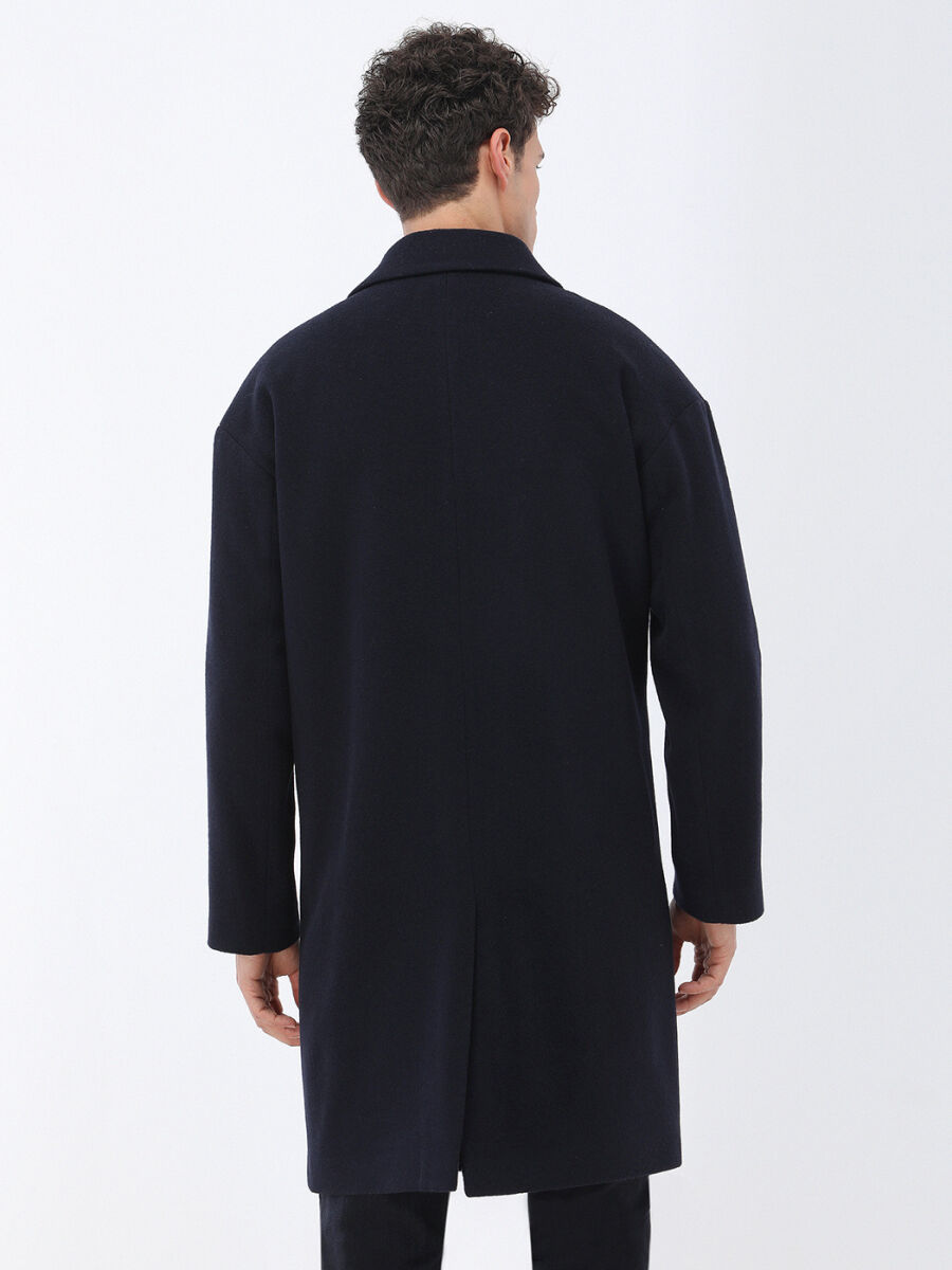 Lacivert Regular Fit Kruvaze Yaka Casual Örme Palto - 5