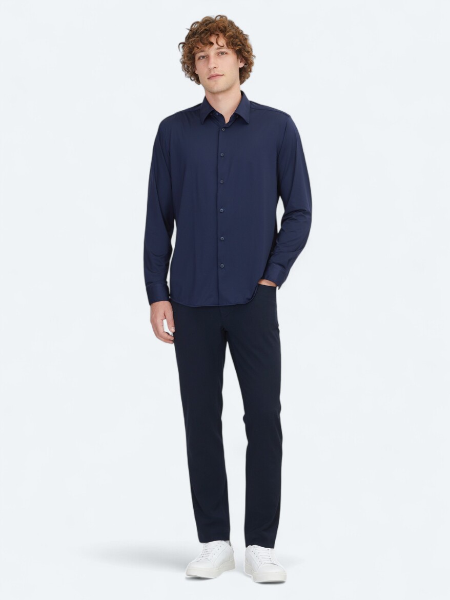 Lacivert Regular Fit Uzun Casual Gömlek - 2