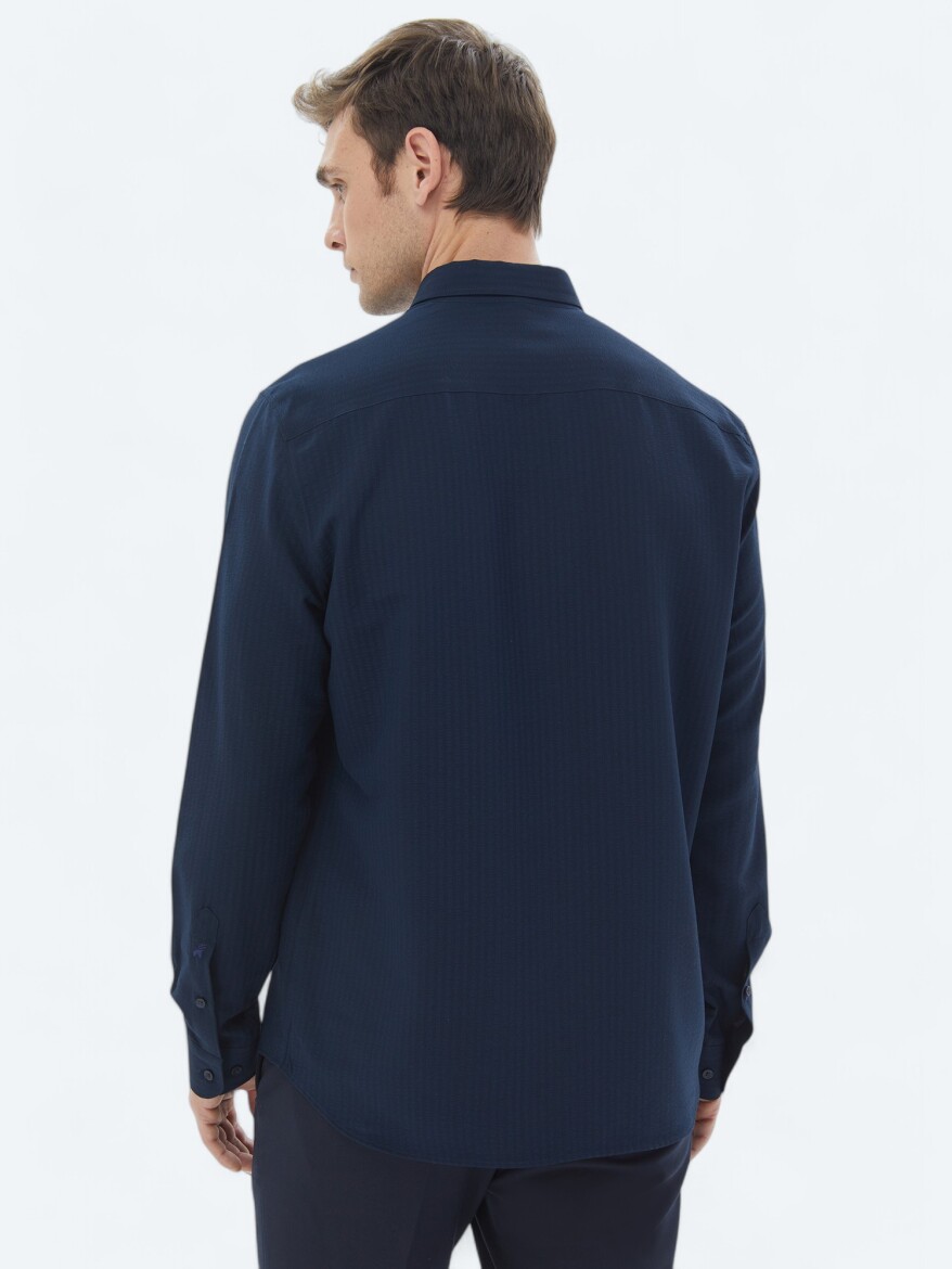 Lacivert Regular Fit Uzun Dokuma Casual Gömlek - 6