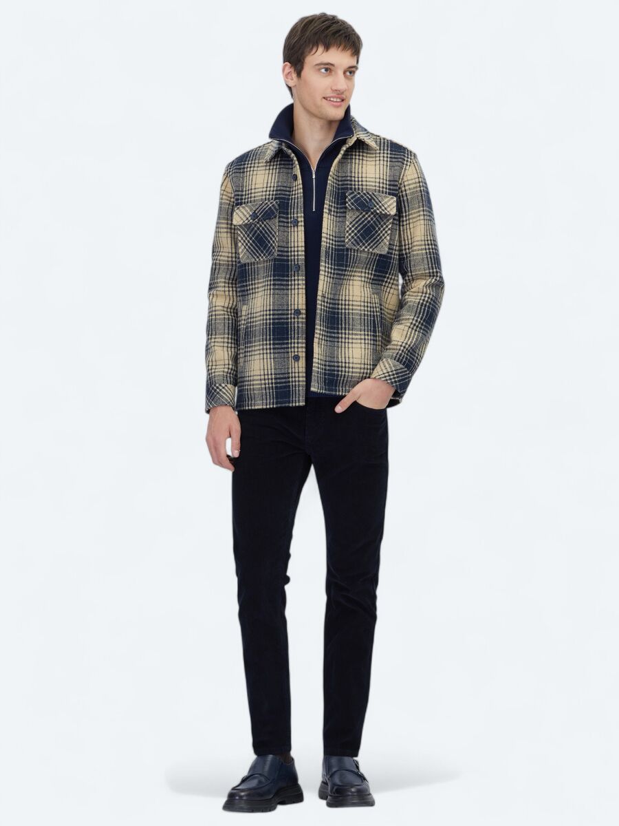 Lacivert Regular Fit Uzun Dokuma Overshırt - 2