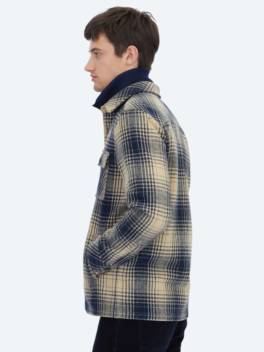 Lacivert Regular Fit Uzun Dokuma Overshırt - 3