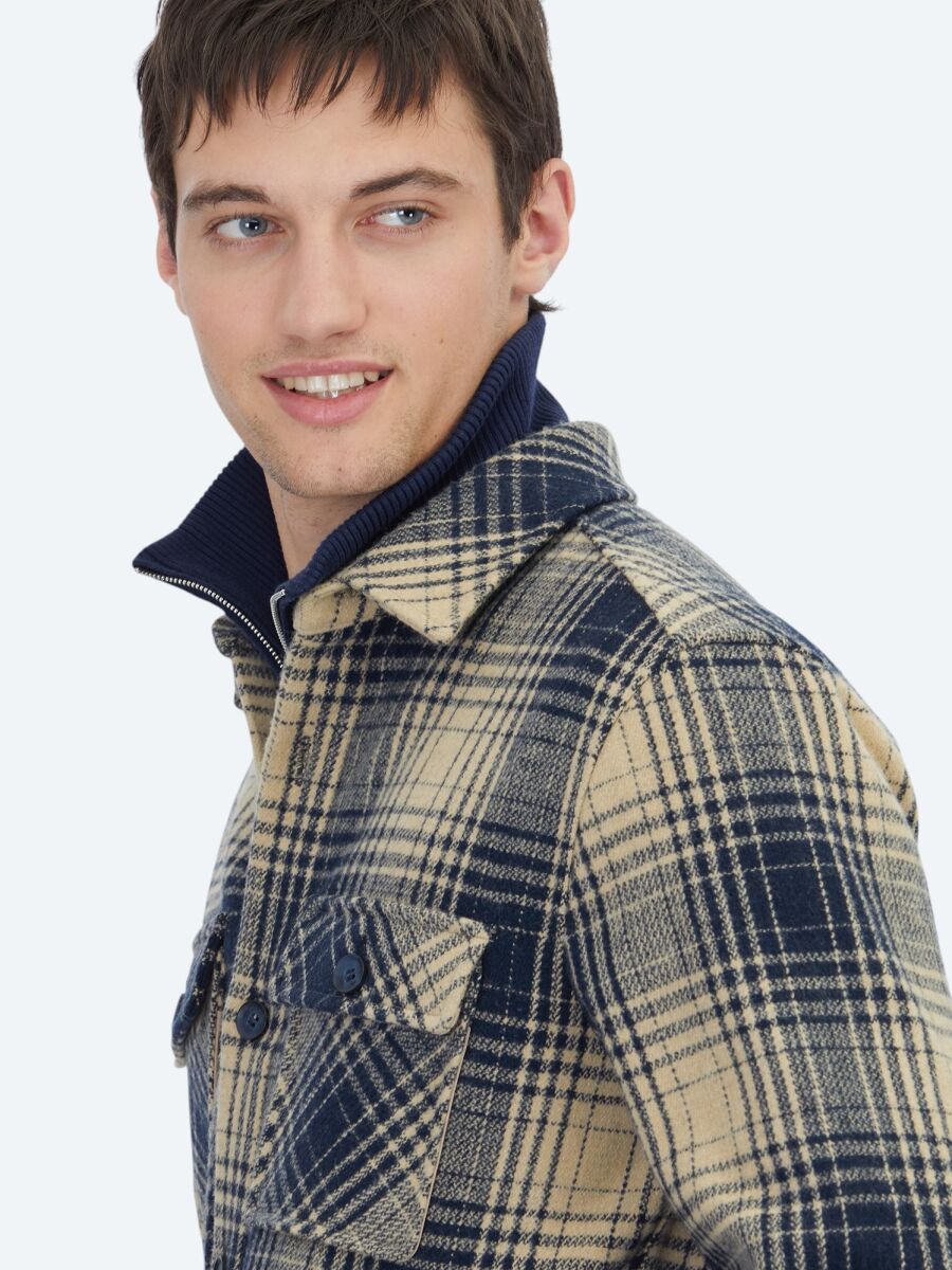 Lacivert Regular Fit Uzun Dokuma Overshırt - 5