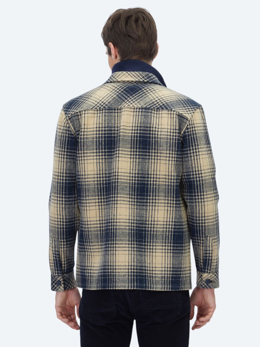 Lacivert Regular Fit Uzun Dokuma Overshırt - 6