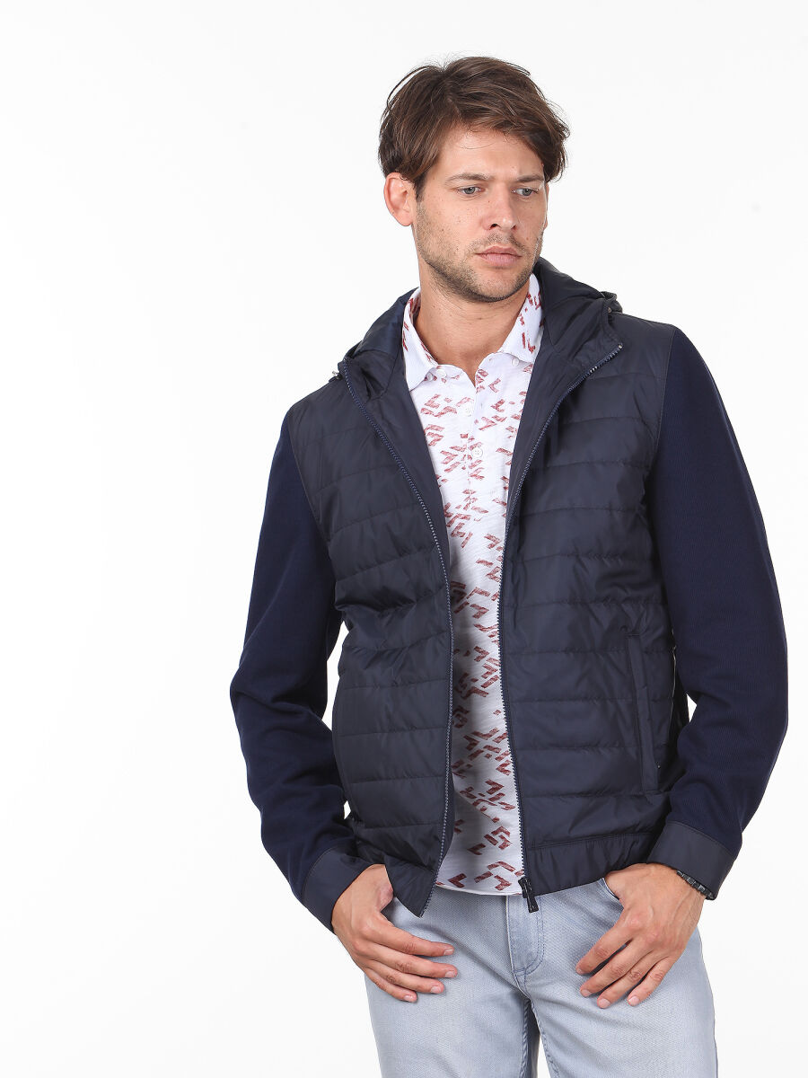 Lacivert Slim Fit Casual Dokuma Mont - 1