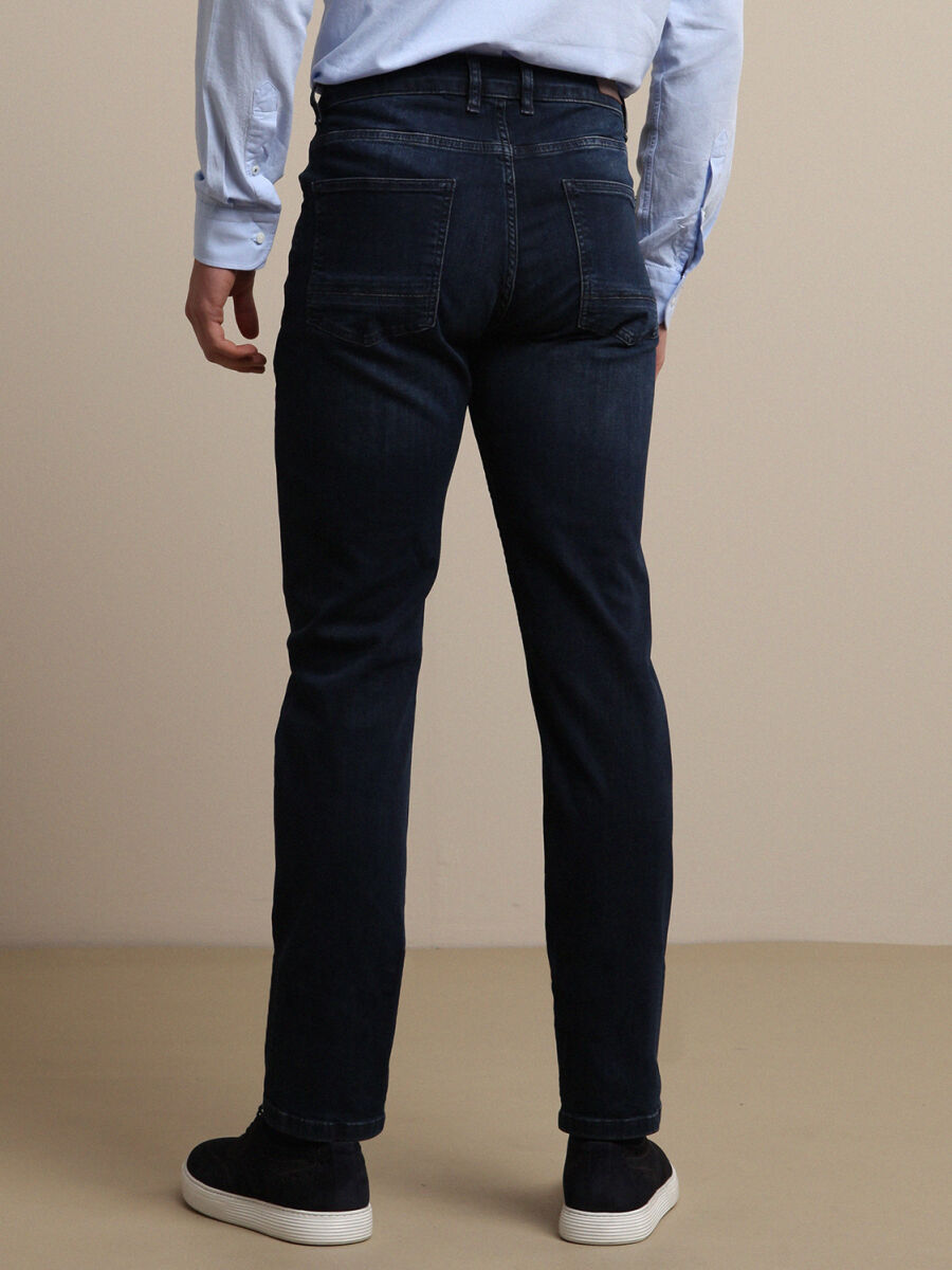 Lacivert Slim Fit Denim Pamuk Karışımlı Pantolon - 4