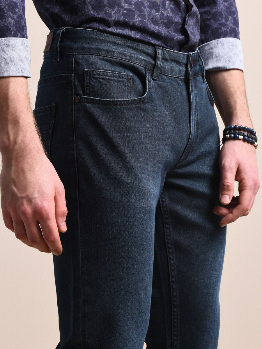 Lacivert Slim Fit Denim Pamuk Karışımlı Pantolon - 2