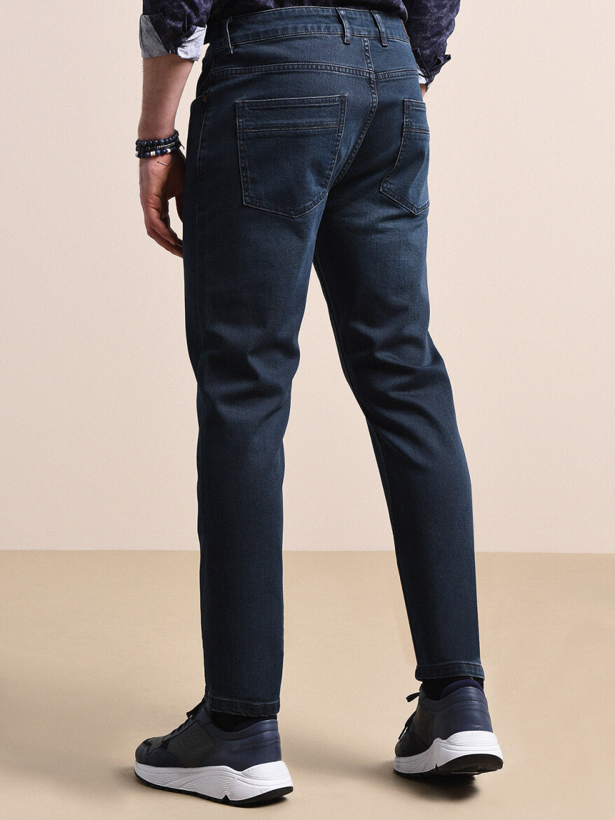Lacivert Slim Fit Denim Pamuk Karışımlı Pantolon - 3