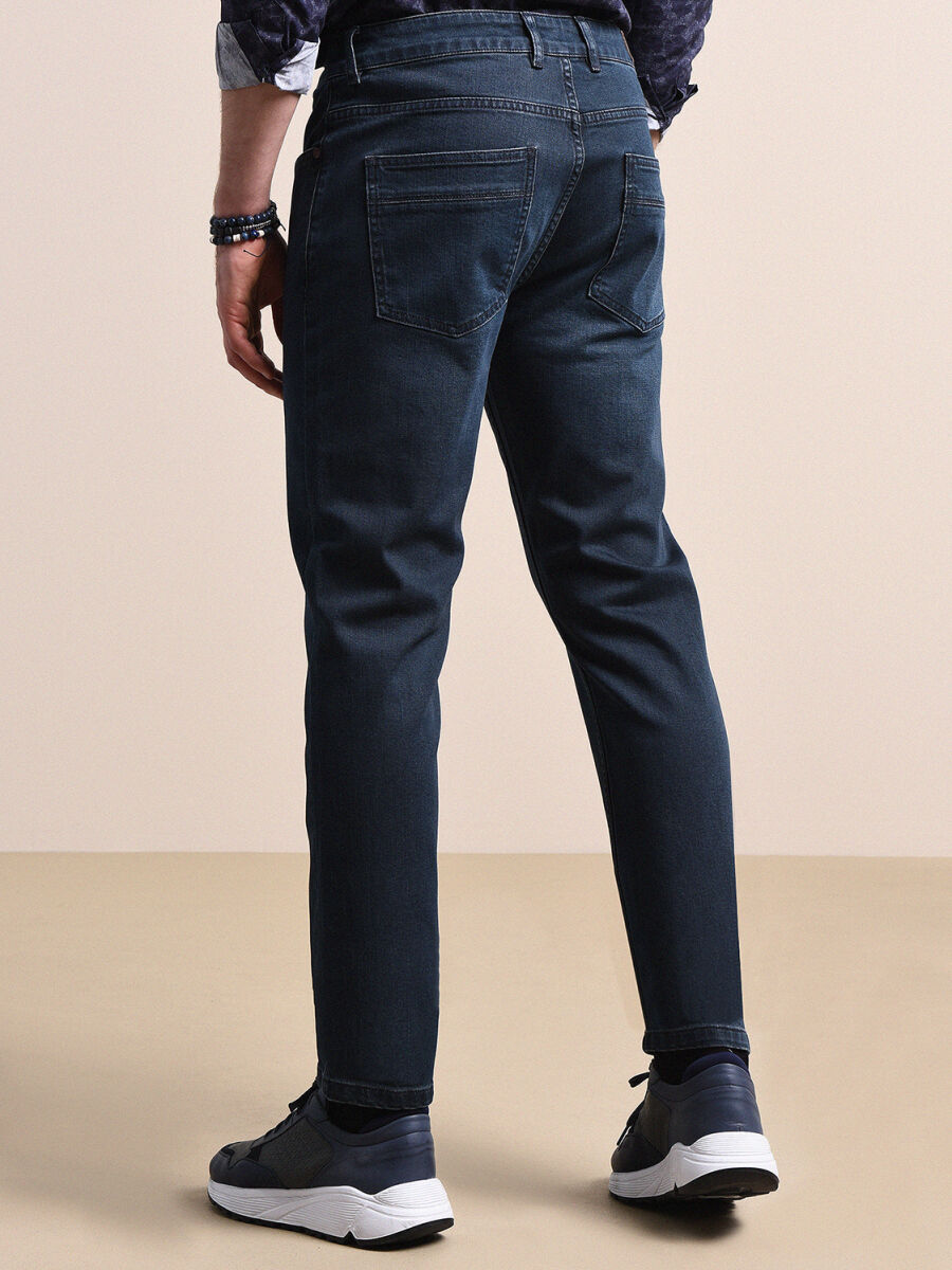 Lacivert Slim Fit Denim Pamuk Karışımlı Pantolon - 3