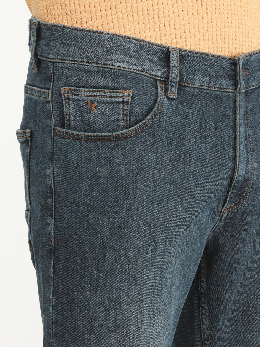 Lacivert Slim Fit Denim Pamuk Karışımlı Pantolon - 3
