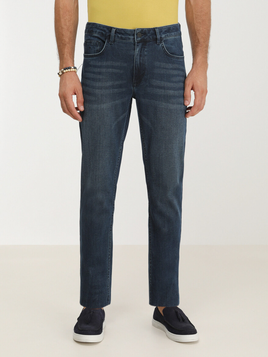 Lacivert Slim Fit Denim Pamuk Karışımlı Pantolon - KİP