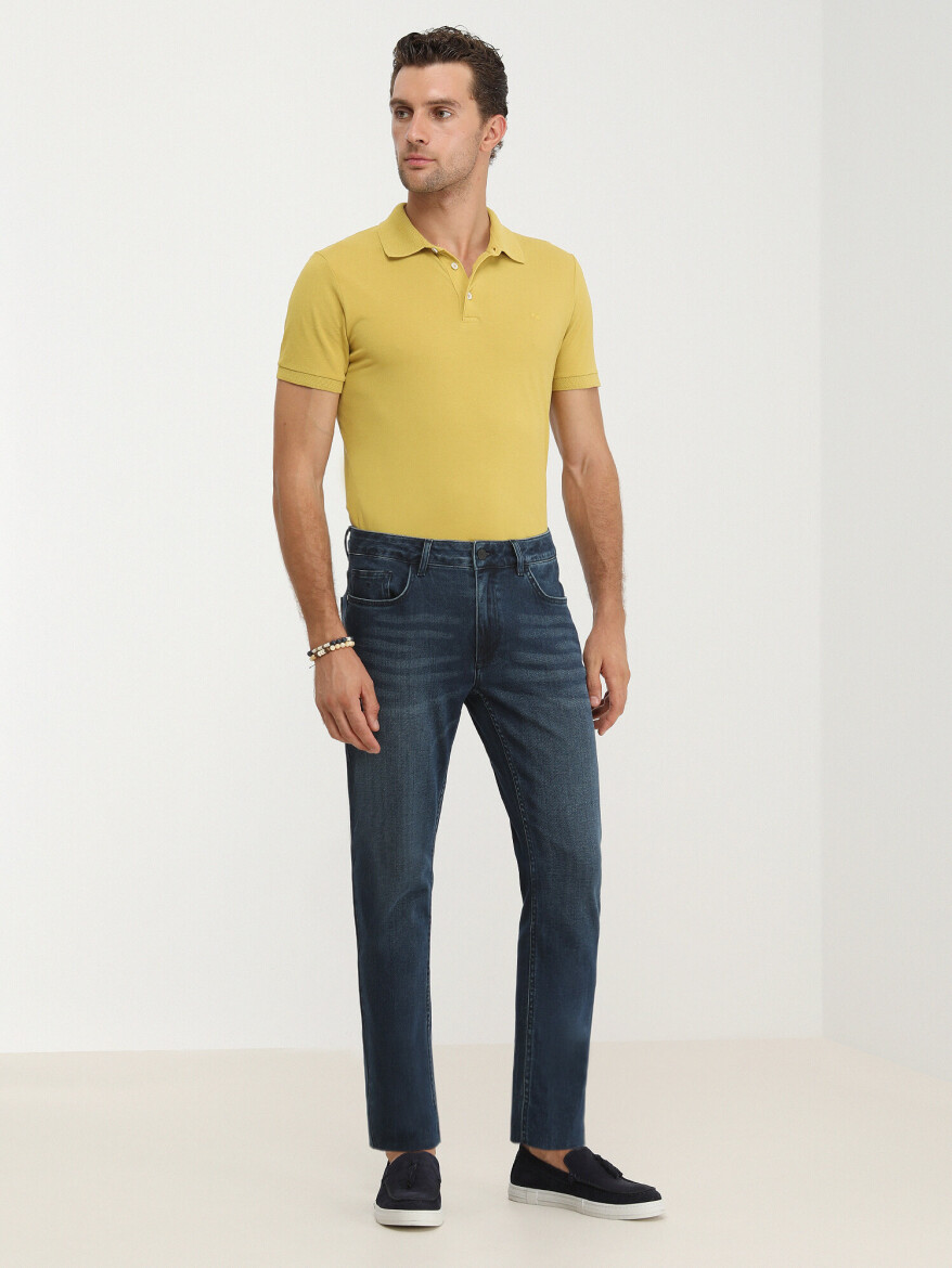 Lacivert Slim Fit Denim Pamuk Karışımlı Pantolon - KİP